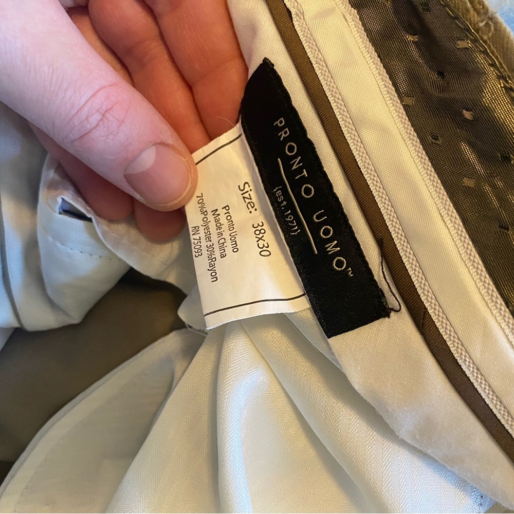 Pronto Uomo Beige Dress Pants with Cream Interior and Brown Trim